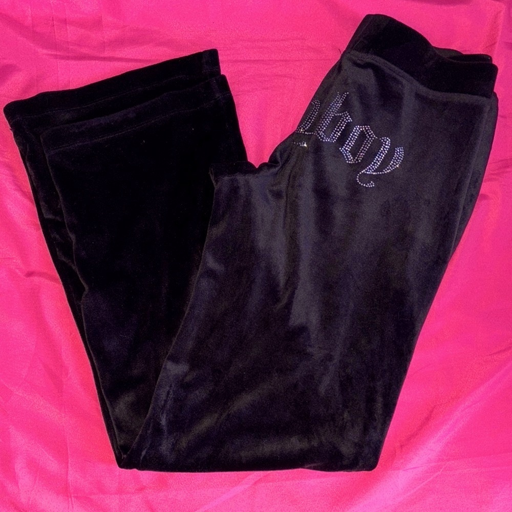 Pre-loved Playboy Velour Track Pants with Rhinestone Detail